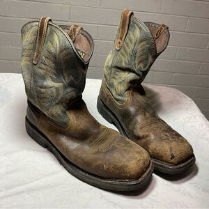 ARIAT 10D WORK Steel Toe Cowboy Boots Leather 43 Wide W Green Design Western